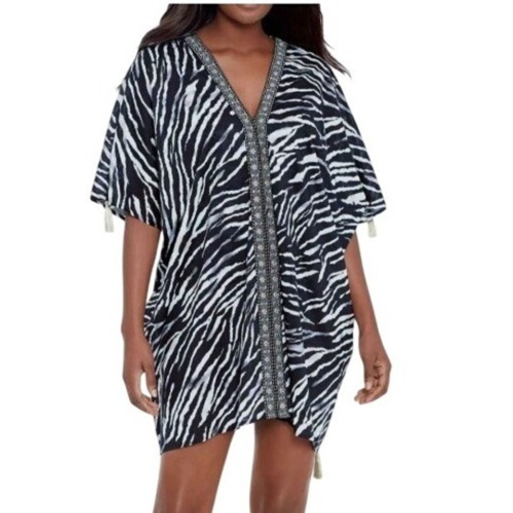Miraclesuit Size Small Caftan Tigre‎ Sombra Caftan Cover-Up Black White